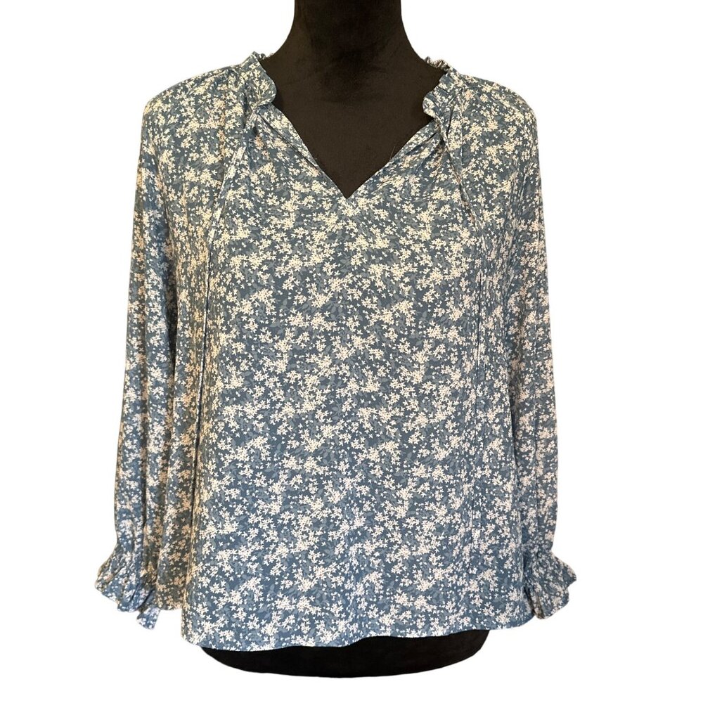 💖LOFT XS Blue Floral Ruffle Collar Peplum Blouse